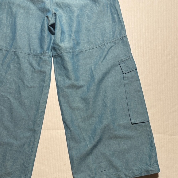 MOUSSY Out Pocket Bag Blue Cargo Pants Cotton Linen Elastic Waist Stacking SZ 1 - Picture 16 of 16